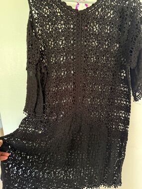 Moda Black Crochet Open-Weave Kimono